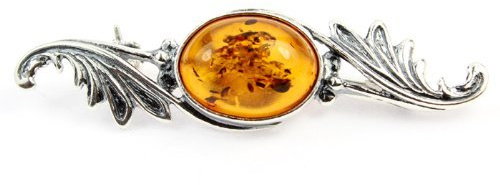 SilverAmber 925 Sterling Silver & Baltic Amber Jewellery - Brooch GL801