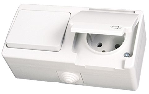 IP54 Steckdose mit Schalter Feuchtraum Aufputz Weiss