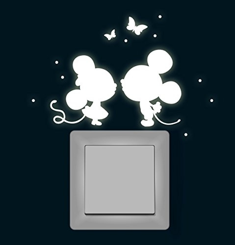 ilka parey wandtattoo-welt® Wandtattoo Lichtschalteraufkleber Lichtschaltersticker Leuchtsticker Maus Mäuse mit Schmetterlinge und Punkten fluoreszierend nachtleuchtend Wandsticker Wandaufkleber M1368