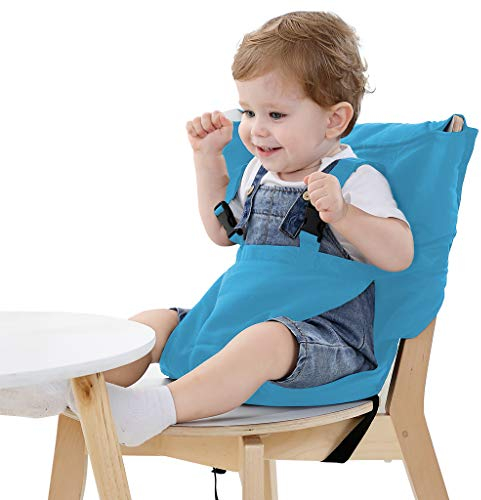 Vine Easy Seat Portable Travel High Chair | Adjustable, Safety, Washable | Toddler High Chair Seat Cover | Convenient Cloth Travel High Chair Fits in Your Handbag (Blue)