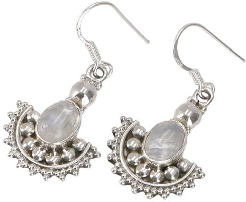 Filigrane Boho Silberohrringe, indische Ohrhänger - Mondstein
