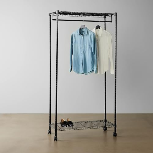 Amazon Basics Kleiderständer mit oberen und unteren Fächern, Schwarz, 91 x 45.6 x 180.2 cm
