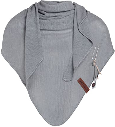 KNIT FACTORY - Lola Dreieckstuch - Fein Gestrickter Damen Schal - Tuch Schal - Für Frühling und Sommer - Baumwollmix - Grau - 190x85 cm