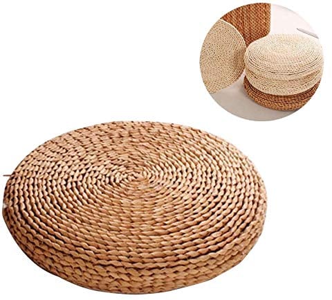 Morbuy Cuscino Seduta in Paglia da Terra Rotondo Tatami, Naturale Intrecciato Handcrafted Pavimento Pouf Seduta Meditazione Tappetino Interno ed Decorazione Domestica (15.7”/ 40cm, Cañas)