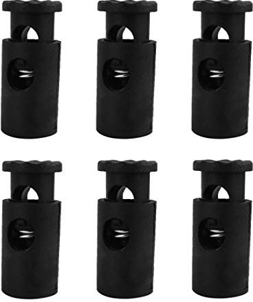sourcing map 6pcs Spring Cord Locks Plastic End Stopper Single Holes Toggle Fastener Rope End for Drawstrings, Shoelaces, Tent, Tie-Downs, Black