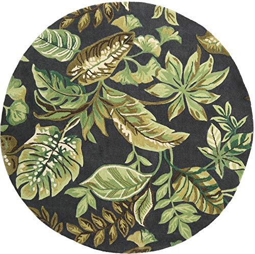 RugVista, Jungel, Teppich, Mittelflor, ∅ 200 cm, Rund, Modern, Wolle, Flur, Schlafzimmer, Küche, Wohnzimmer, Grün/Schwarz, Dunkelgrün
