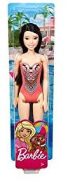 Barbie Plage poupée Brune en Maillot de Bain Une pièce Corail à Motifs, Jouet pour Enfant, GHW38