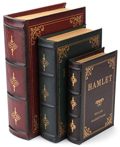 Tosnail 3 Pack Vintage Decorative Book Boxes: Large Red, Medium Green, Small Brown; Wooden Antique Book Decorations; Storage Box