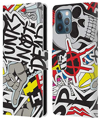 Head Case Designs Punks Not Dead Sticker Happy - New Leder-Wallet-Hülle Kompatibel mit Apple iPhone 12 Pro Max
