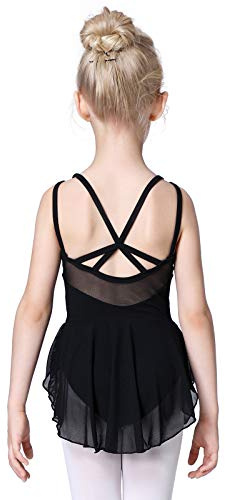 Soudittur Maillot de Danza Algodón Tutú Vestido de Ballet Gimnasia Leotardo Body Clásico Manga Corta para Niña (120cm: 6-7 años, Negro)