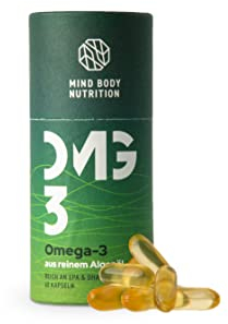 Mind Body Nutrition Algen-Öl-Kapseln I hochdosiert & Vegan – mit 500mg DHA Omega 3 Vitaminen und 250mg EPA – 30 Tagesdosen – Supplements Nahrungsergänzungsmittel – Made in Germany
