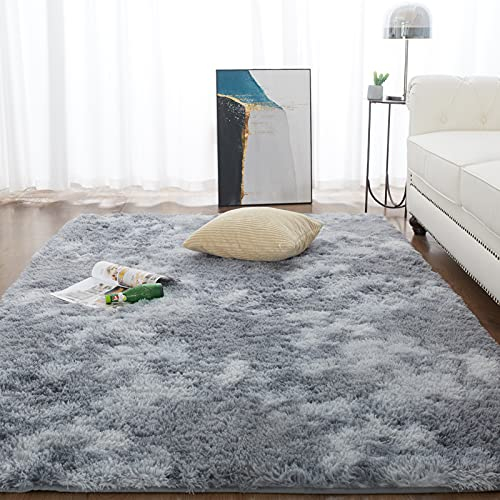 CHOSHOME Alfombras para Sala de Estar Alfombra Grande Suave y Esponjosa Alfombras Peludas Que no se Desprenden Alfombra Motley Tie-Dye Alfombras Modernas para Interiores, Gris Claro, 120 x 180 CM