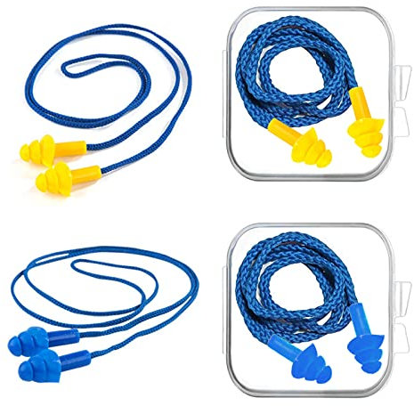 SacJkt Corded Ear Plugs, 4 Pairs Reusable Silicone Earplugs Sleep Noise Cancelling, Noise Reduction Sound Blocking Ear Plugs with Storage Box for Hearing Protection Sleeping Working Swimming Travel