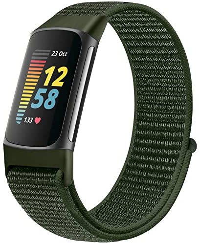 Runostrich Sport Loop Nylon Watch Straps Only Compatible with Fitbit Charge 5 Strap, Adjustable Breathable Replacement Soft Nylon Loop Wristband for Women Men for Fibti Charge 5