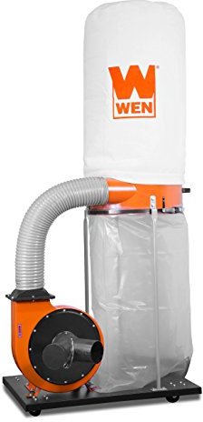 WEN DC1300 Staubsammler für Holzbearbeitung, 1.300 CFM 14 Ampere, 5 Mikron, mit 50 Gallonen Auffangbeutel und mobiler Basis, Schwarz
