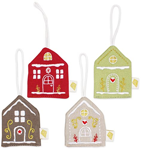 Papierdrachen 4 Anhänger aus Stoff mit Bestickung für den Weihnachtsbaum - Baumschmuck - Weihnachtsbaumdekoration - Baumdeko - Weihnachtsdekoration - Lebkuchenhäuser