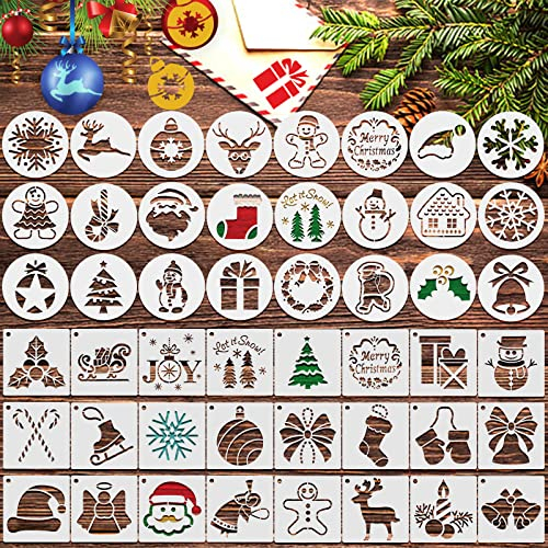 EBANKU 48 Stuck Weihnachten Schablonen, Wiederverwendbare Xmas Kunststoff Handwerk Malschablonen für Malen, Sprühen, Journaling Scrapbooking, Fenster, Glas, Holz, Weihnachtskarte