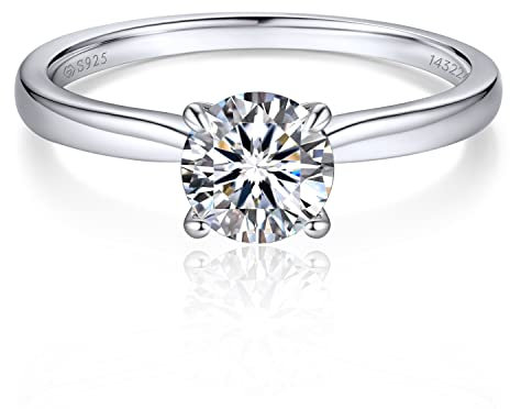 MomentWish Verlobungsring Damen, 1 Karat Solitär 925 Sterling Silber Moissainte Ringe D Farbe VVS1 Muttertagsgeschenk mit Geschenkbox Gra Zertifikat-Größe48