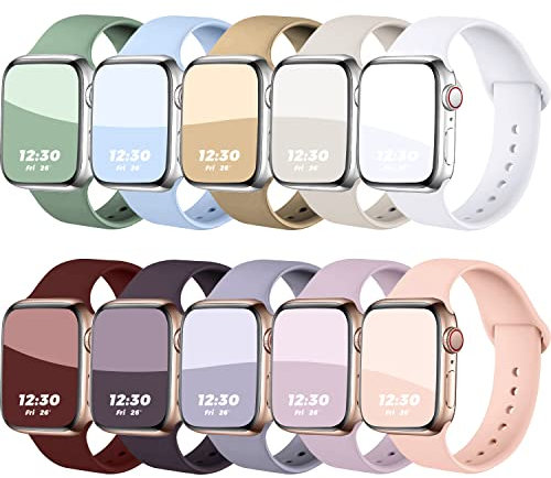 GURINA 10 Pack Sport Straps Compatible with Apple Watch Strap 49mm 45mm 44mm 42mm 41mm 40mm 38mm, Soft Silicone Replacement Watch Band Compatible with iWatch Ultra SE Series 8 7 6 5 4 3 2 1