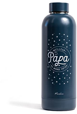 Manahia bouteille isotherme cadeau papa - Meilleur papa du monde entier - 500ml - gourde en acier inoxydable - annonce grossesse papa, cadeau anniversaire papa, fête des pères, cadeau futur papa