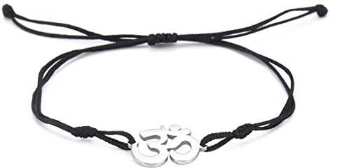 EUEAVAN Hindu OM OHM AUM Sanskrit Symbole Spirituelles Armband Glück Paar Charme Jade Faden Armreif Yoga Amulett Fußkettchen Schmuck Zubehör (Silber)
