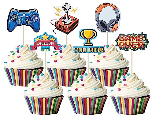 Gyufise 36Pcs Video Game Cupcake Toppers Game On Controllers Cupcake Picks GamePad Cake Decorations for Game Theme Baby Shower Kids Boys Girls Birthday Anniversary Party Decorations Supplies