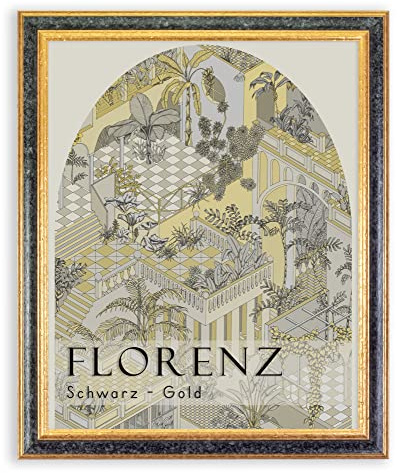 BIRAPA Florenz Holzbilderrahmen 18x24 cm Schwarz Gold - Bilderrahmen Vintage Holz mit Zierleiste innen und außen, Wechselrahmen, Hochwertiger Holzrahmen