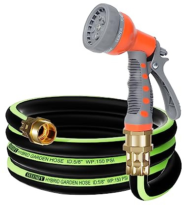 SYEENIFY Knickfreier Gartenschlauch, 3 m, 1,6 cm, robuster Hybrid-Wasserschlauch, ultra-langlebiger, flexibler Gummischlauch mit Sprühdüse, auslaufsicherer Gartenschlauch mit massivem Messinganschluss