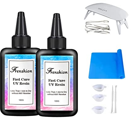 Mini Lampe+200G UV Harz +Werkzeug+Mat-Lastest Uv Hartharz, Schnellste Aushärtung, Ultraviolett Solar Kein Gelben Hohe Transparenz Harz für Schmuck Herstellung Casting Beschichtung, Handwerk DIY