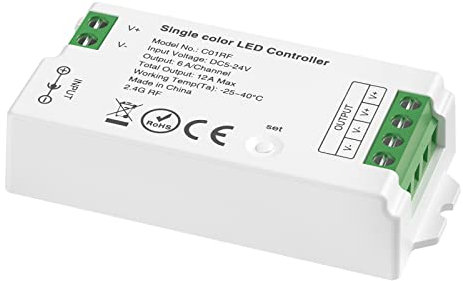 SEZO C01RF 2.4GHz Single Color LED Controller Luminosità regolabile Compatibile con Tuya Gateway RC01RFB Single Color Remote per FCOB 3528 Striscia LED monocromatica DC5-24V (senza telecomando)