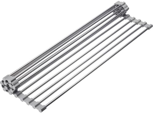 Westmark Rejilla de Goteo Home – salvamanteles Flexible con Borde de Silicona para secar Platos, Cubiertos y Vasos, escurridor de Fregadero – Acero Inoxidable, Silicona