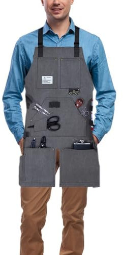 GAESHOW Work Apron for Men, Heavy Duty Work Carpenters Apron with Pockets, Thick Canvas Split Tool Apron, Vintage Garden Multi-Use Storage Craftsman Apron for Carpenters Gardeners Chef (black)