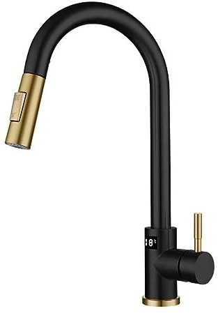 Grifo extraíble de cocina de acero inoxidable 304 Grifo extraíble fregadero de fregadero de color mixto negro dorado