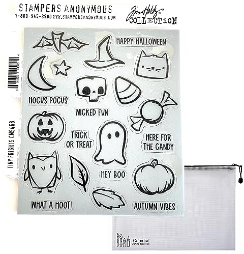 Tim Holtz Tiny Frights Haftstempel-Set – Carnora Netz-Aufbewahrungstasche, August 2023 Release (CAR2CMS468)