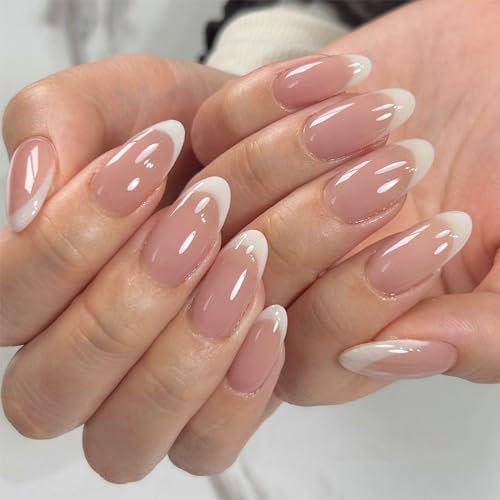 24pcs Short Oval French White Tip Press-on Nails With Removable Glue - Full Cover False Tips for Women Girls - Nail Art Accessories