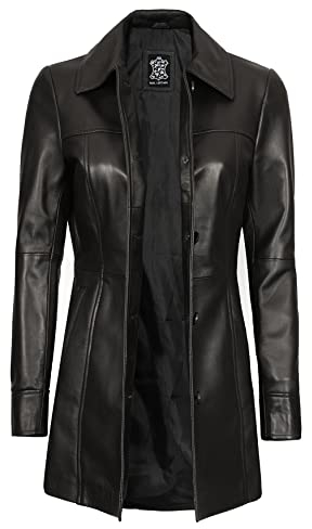 fjackets Black Leather Jacket Women - Long Coats For Women - Kandis Leather Trench Coats For Womens (N2) | [1316186] 2XL