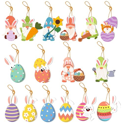 ALEGRE® 16 Stück Osterdeko zum Aufhängen,Osteranhänger Hase Ostereier GNOME,Osterhasen Anhänger,Osterdeko Basteln Kinder,Ostern Deko Anhänger,DIY Anhänger Osterbasteln für Kinder Frühling Party Deko