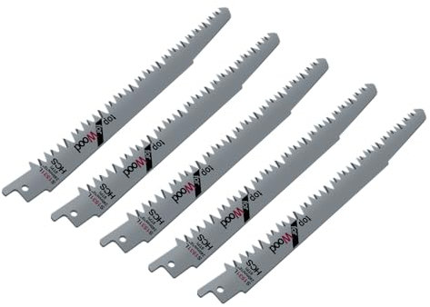 Wood Pruning Reciprocating Saw Blade, 6/10-Inch Recip Saw Blades, Pruning Blades for Tree Branch Root Cutting 5/6 TPI, Reciprocating Saw Blade Set for Wood Cutting, 5 Pcs