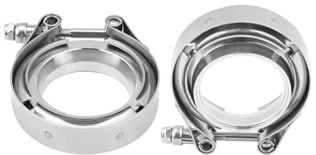 Krtopo 2 abrazaderas de cinta en V, abrazadera de acero inoxidable con brida plana para tubos de escape, extremos de silenciador (63 mm)