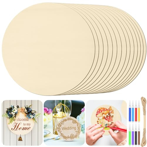 HavaCue 12 Stück 15cm Runde Holzscheiben zum Basteln Deko, Dünne Runde Naturholzscheiben Holzplatte Rund, Natürliche Unbehandelte Holzscheibe für DIY Handwerk, Laser Gravur, Schnitzen, Malen