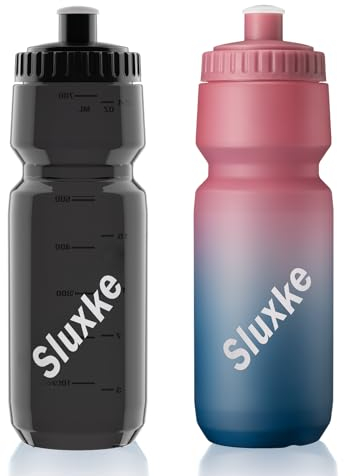SLUXKE 700ML Trinkflasche, Fahrrad Trinkflasche, Sport Squeeze Radflasche, Keine Off-Smell, Auslaufsicher, Rennrad Flaschen, Fitnessstudio, Laufen, BPA Free (Rot Blau und Schwarz)