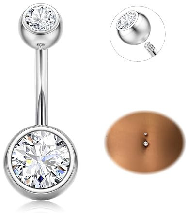 Diamday Piercing Ombligo G23 Titanium Piercing Ombligo Anillos 14G CZ Ombligo Barretta Banana Vientre Bananabell Curvados Piercing Ombligo Joyería para Mujeres Hombres Plata 8/10/12/14/16mm