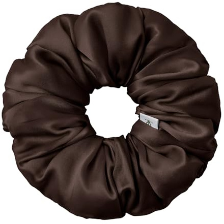 LILYSILK Damen 100% Maulbeerseide Jumbo Haargummi Frauen reine Seide gefüllter Riesen-Pferdeschwanzhalter überdimensioniertes elastisches Haarband große XL Haarschleife von Haarbruch,dunkelbraun