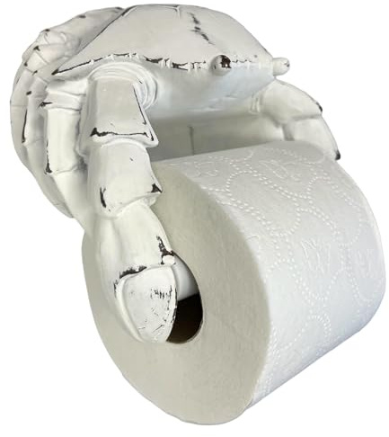 Klopapierhalter, Toilettenpapierhalter mit Krabben-Wandhalterung, einzigartig, dekorativ, rustikal, nautisch, Strand, Küste, Meer, nautisches Dekor, Used-Look, Weiß