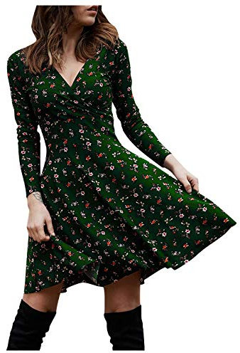 WILLBEST Women's Plus Size Dresses - XL Green Maxi Backless Mid Waist Criss Cross Neck Long Sleeve Machine Wash Adult Women Women's Workwear Wedding Guests Casual Wear
