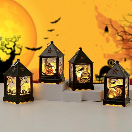 4 Pezzi Lanterne Halloween LED,Lanterna Portacandela 13 cm, Appese Decorazioni Lanterna Halloween,Deco Luce,Lanterne Candela Halloween,Lanterne Decorative a Luce Notturna