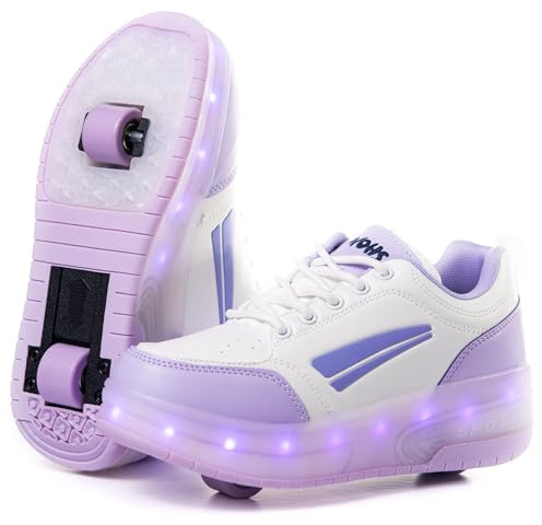 WOHS Turnschuhe mit Zwei Rädern und LED-Leuchten. Wiederaufladbar, 16 Lichteffekte. Automatisches Hinterrad.