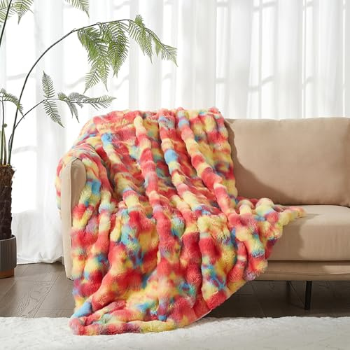 DXHOME Plüsch Kuscheldecke Flauschig Decke Warme Überwurfdecke Fleecedecke Flanell Warme Flausige Bettüberwurf Decke und Sofadecke Mama, Frauen und Freundin (Regenbogen, 220x240cm)
