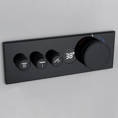 YYBAO Thermostatique Mitigeur de Douche Encastrable, Mitigeur Thermostatique Douche 3 Sorties Vanne de Dérivation Douche avec Affichage Digital Robinet Thermostatique, Utilisable Simultanément(Black)