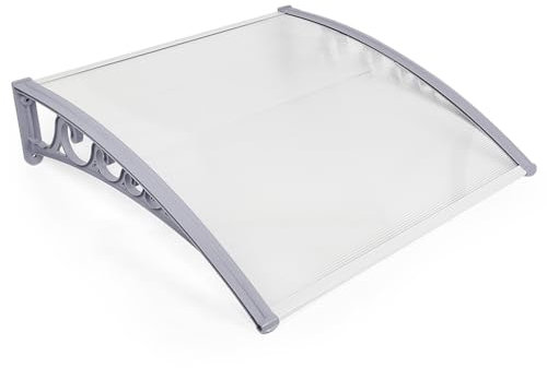 XUANYU Auvent de Porte d'entrée Résistante Toit Abri Porte Auvent de fenêtre Toit Marquise en Polycarbonate UV Protection, Pluie et Neige Protection (Transparent-Gris, L148 x P98 cm)
